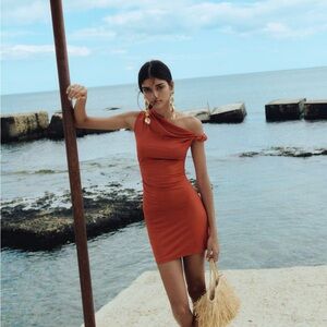 Elegant Rust Off-Shoulder Dress